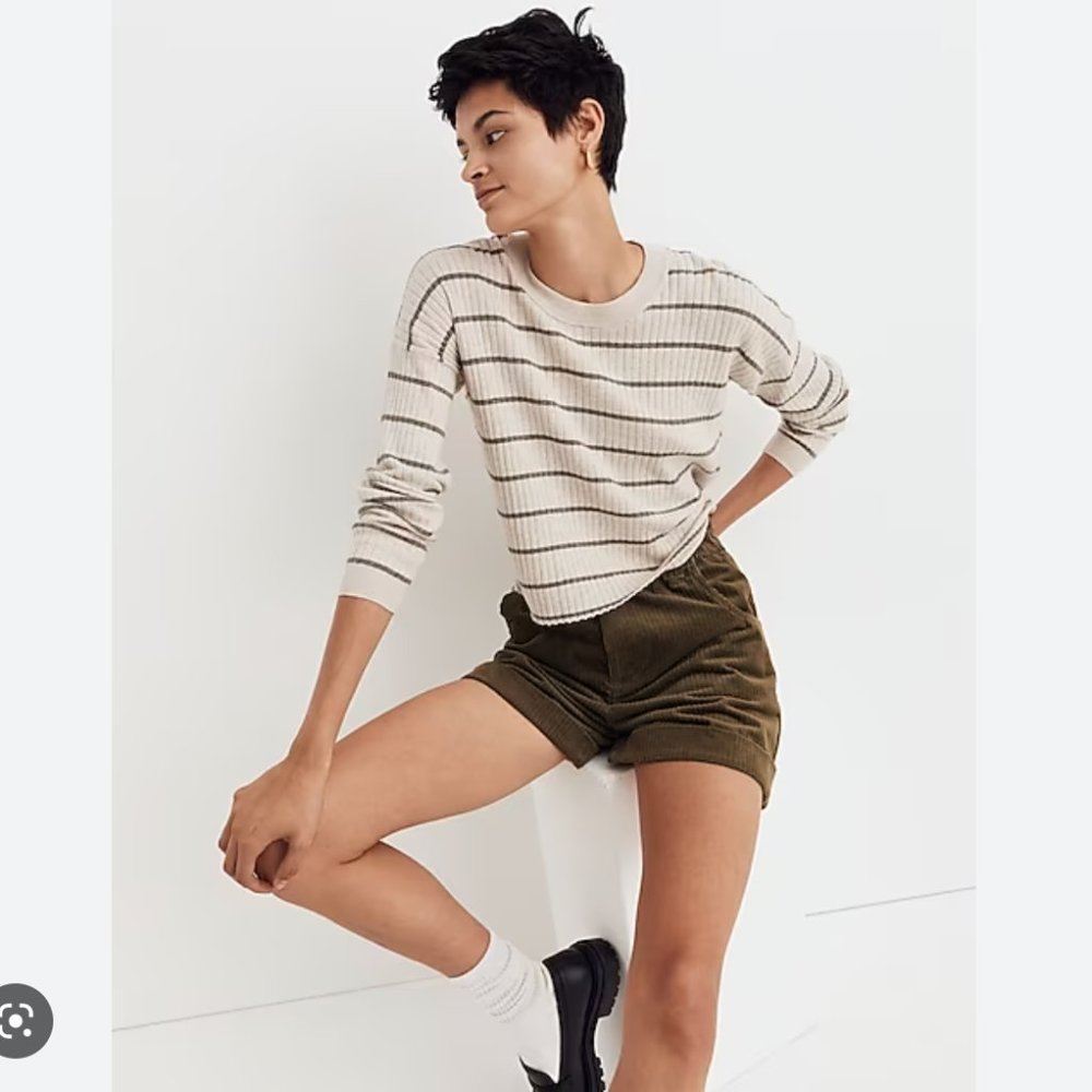 Madewell Striped Crop Pullover Sweater, Hemp, Silk Cotton blend, Medium